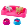 LEAN TOYS Conjunto de Mini Bonecas com Dois Cães, Cama e Tigela de Comida