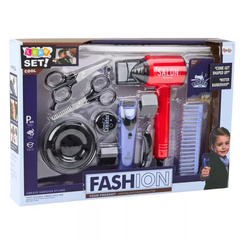 LEAN TOYS Conjunto de Cabeleireiro para Rapazes com Secador de Cabelo, Pentes e Acessórios