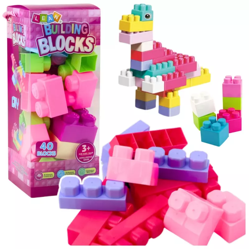 LEAN TOYS Blocos em caixa grande conjunto de construção colorido 40 unid.