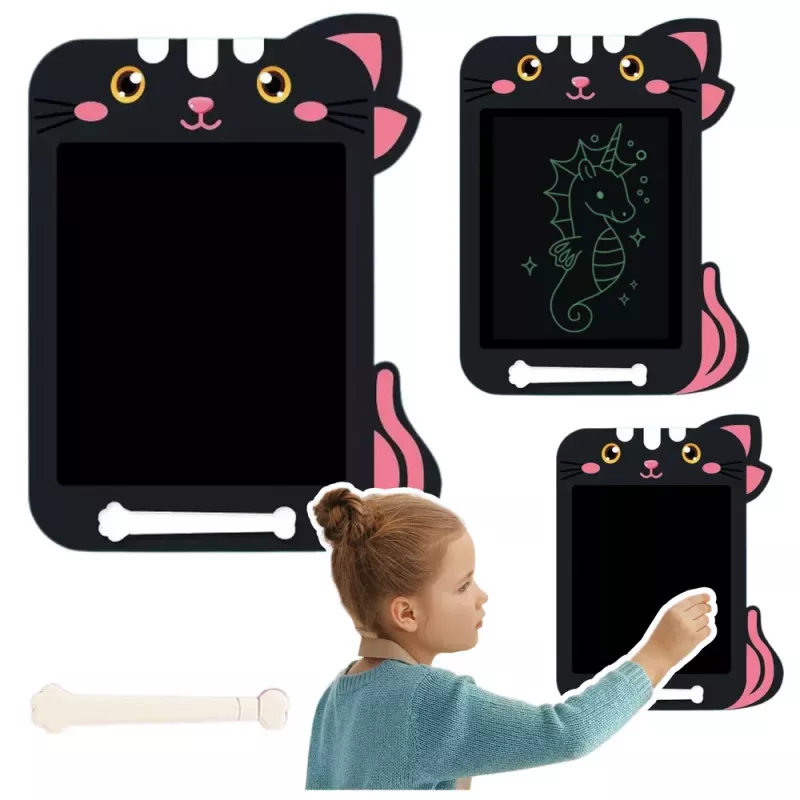 LEAN TOYS Quadro de desenho com marcador escrita LCD caneta gato preto