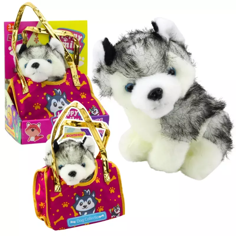 LEAN TOYS Cão husky em saco peluche mascote peluche branco cinzento