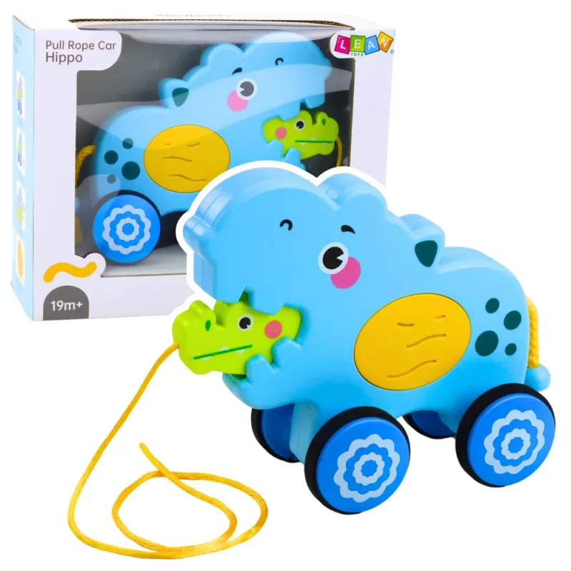 LEAN TOYS Hipopótamo brinquedo de puxar para crianças pequenas com sons, azul