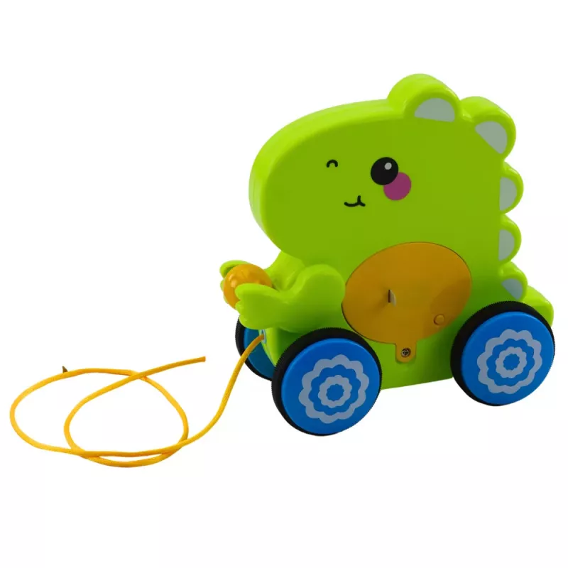 LEAN TOYS Dinossauro bebé brinquedo de puxar sons chocalho verde