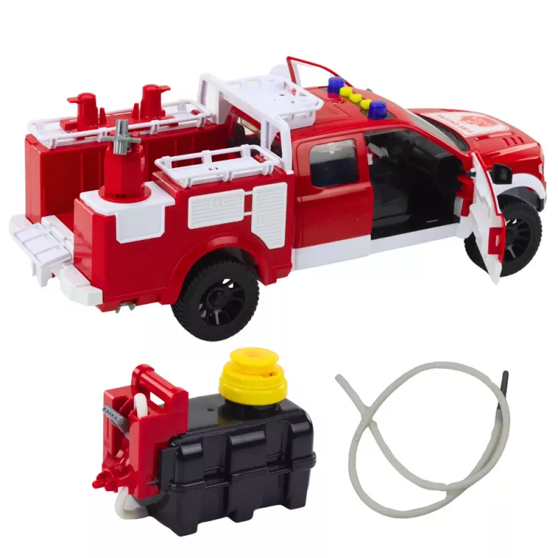 LEAN TOYS Carro de bombeiros com água, luzes e sons, branco vermelho 1:12