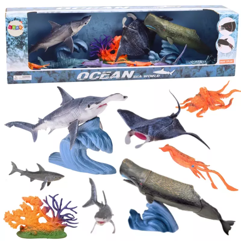 LEAN TOYS Conjunto de figuras animais marinhos com elementos móveis raia
