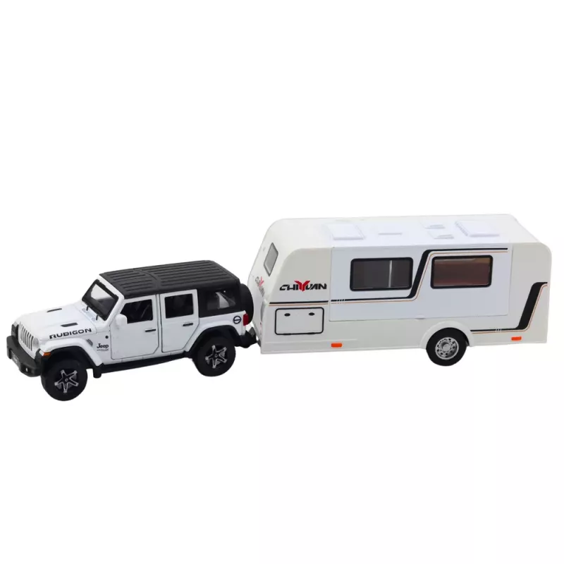 LEAN TOYS Conjunto de carro autocaravana todo-o-terreno metal tração luzes sons branco 1:32