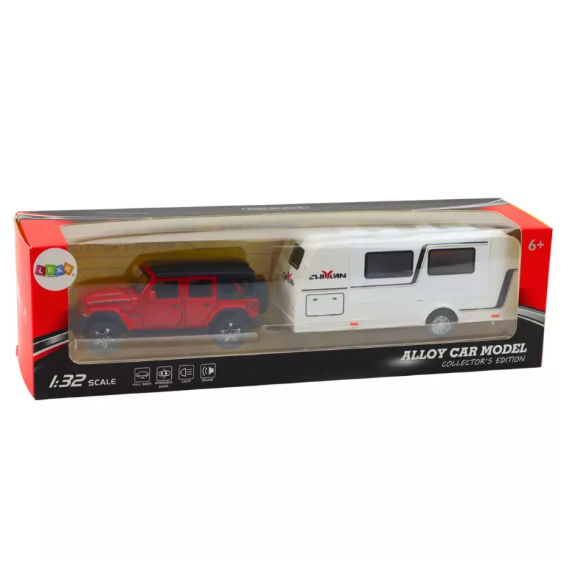 LEAN TOYS Conjunto de carro autocaravana todo-o-terreno metal tração luzes sons vermelho 1:32