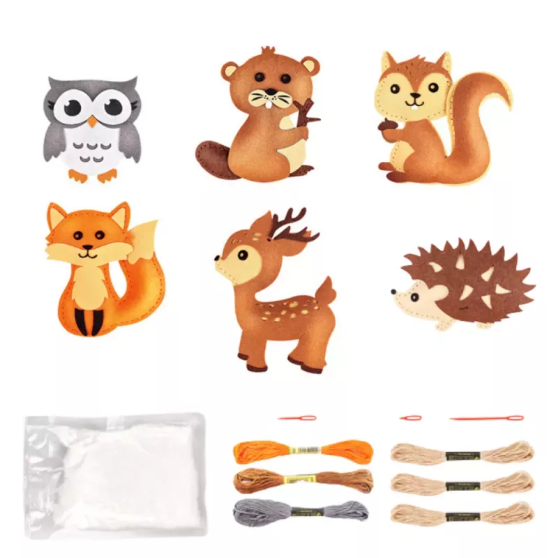 LEAN TOYS Conjunto criativo bordado feltro animais da floresta 6 unid.