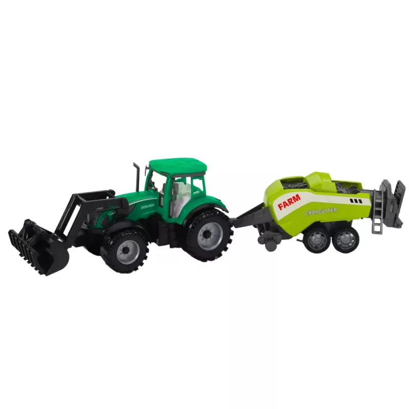 LEAN TOYS Conjunto de Trator com Carregador e Enfardadeira Agrícola Verde