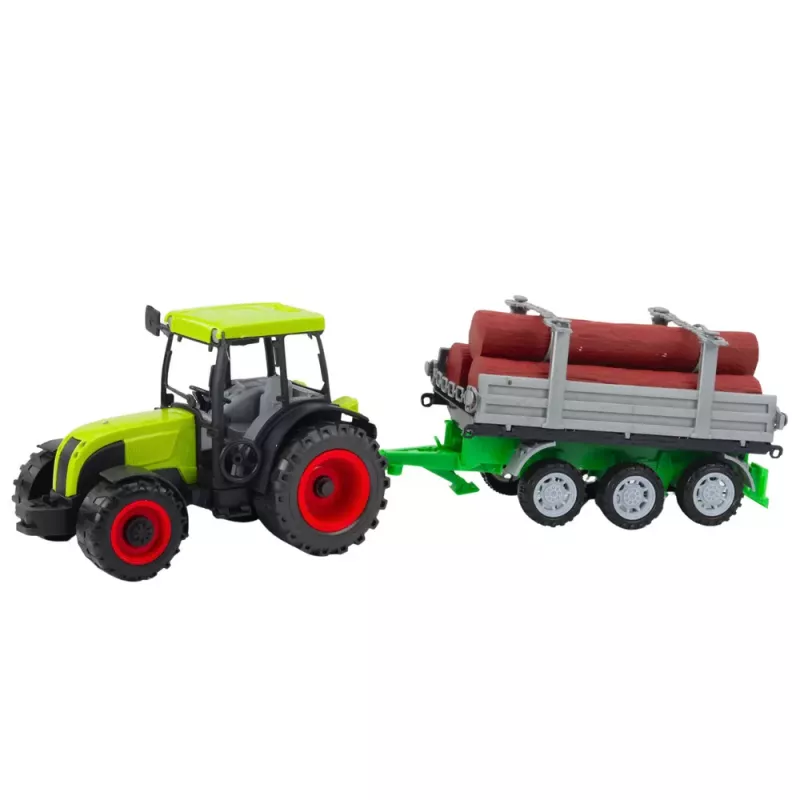 LEAN TOYS Trator Agrícola Verde com Atrelado para Troncos de Árvore 47cm