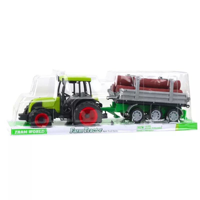 LEAN TOYS Trator Agrícola Verde com Atrelado para Troncos de Árvore 47cm