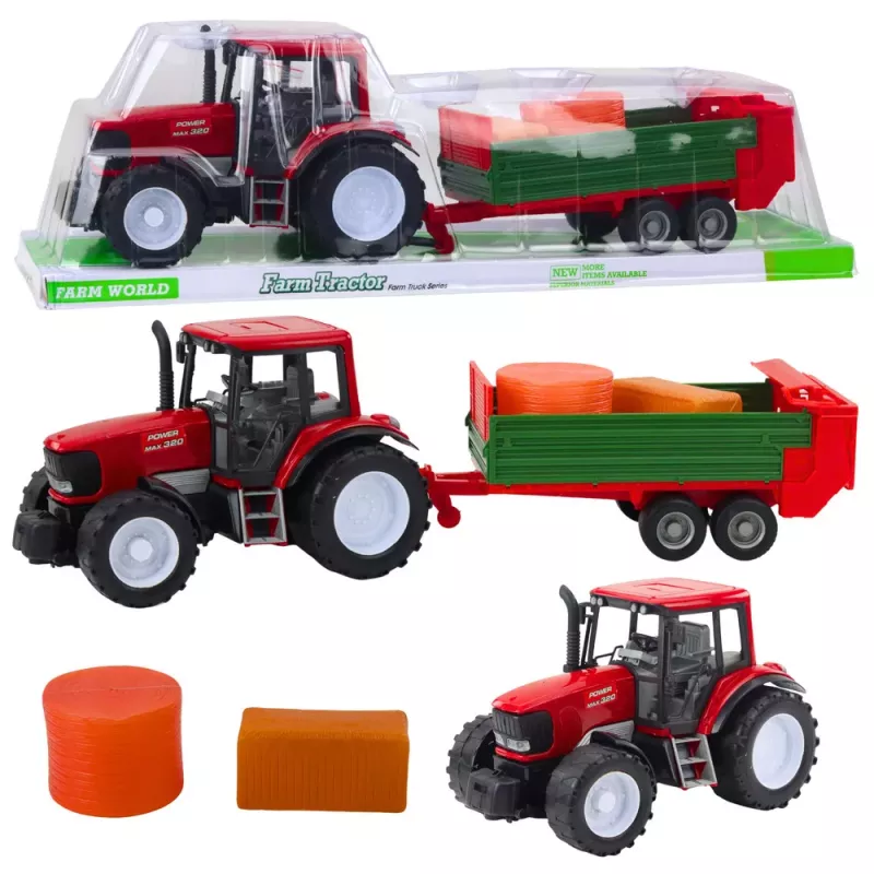 LEAN TOYS Trator Agrícola com Atrelado Verde e Feno Vermelho 62cm