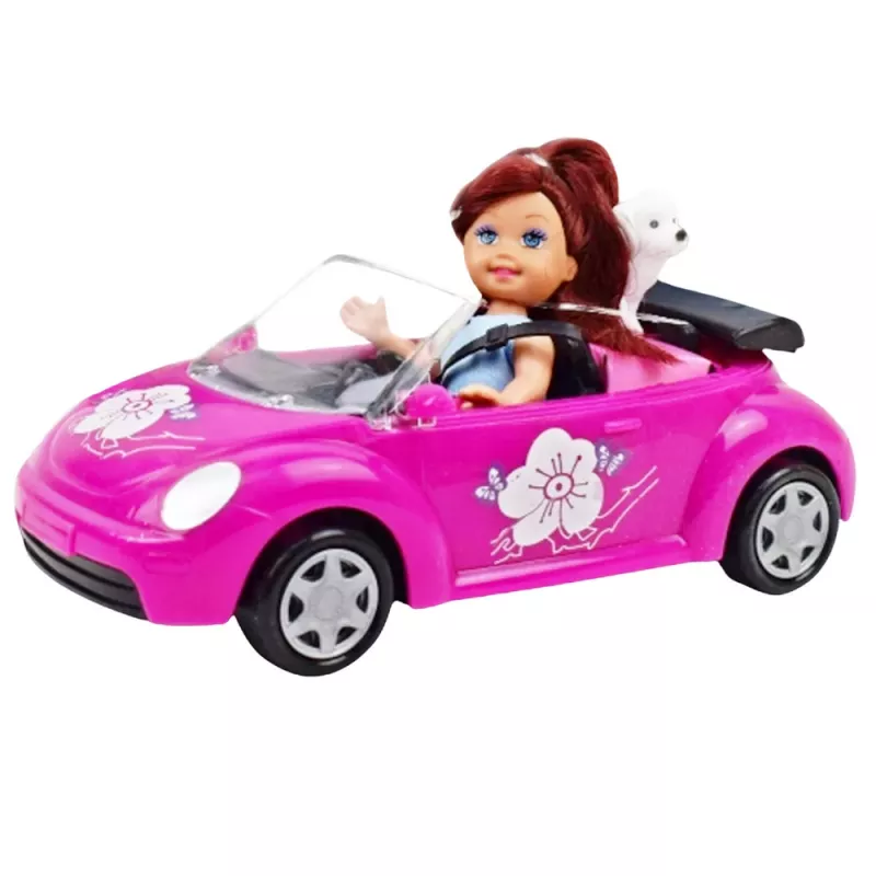 LEAN TOYS Conjunto de Mini Boneca com Carro Cabriolet e Cão