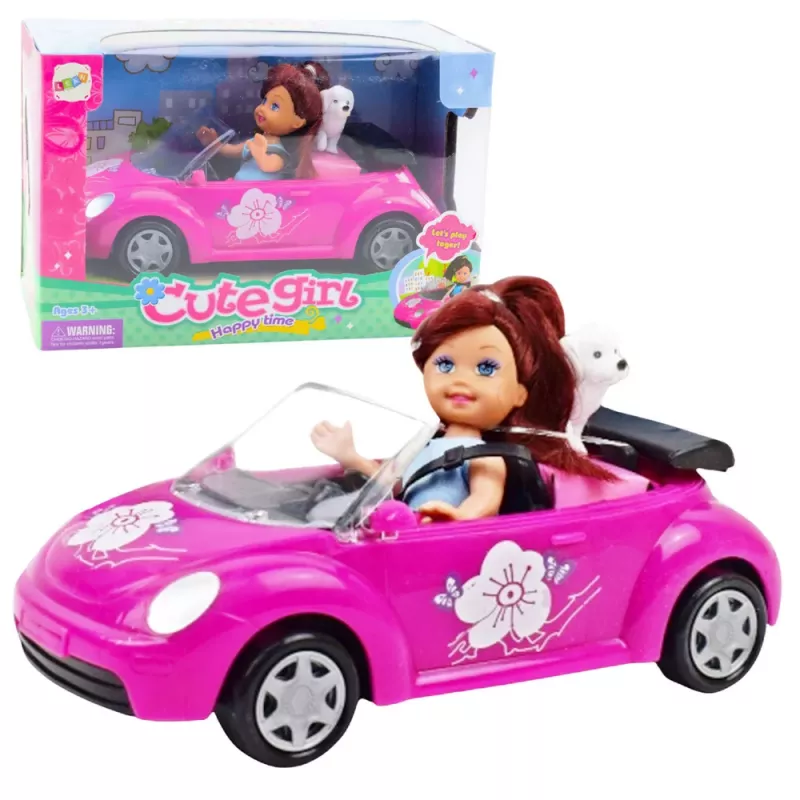 LEAN TOYS Conjunto de Mini Boneca com Carro Cabriolet e Cão