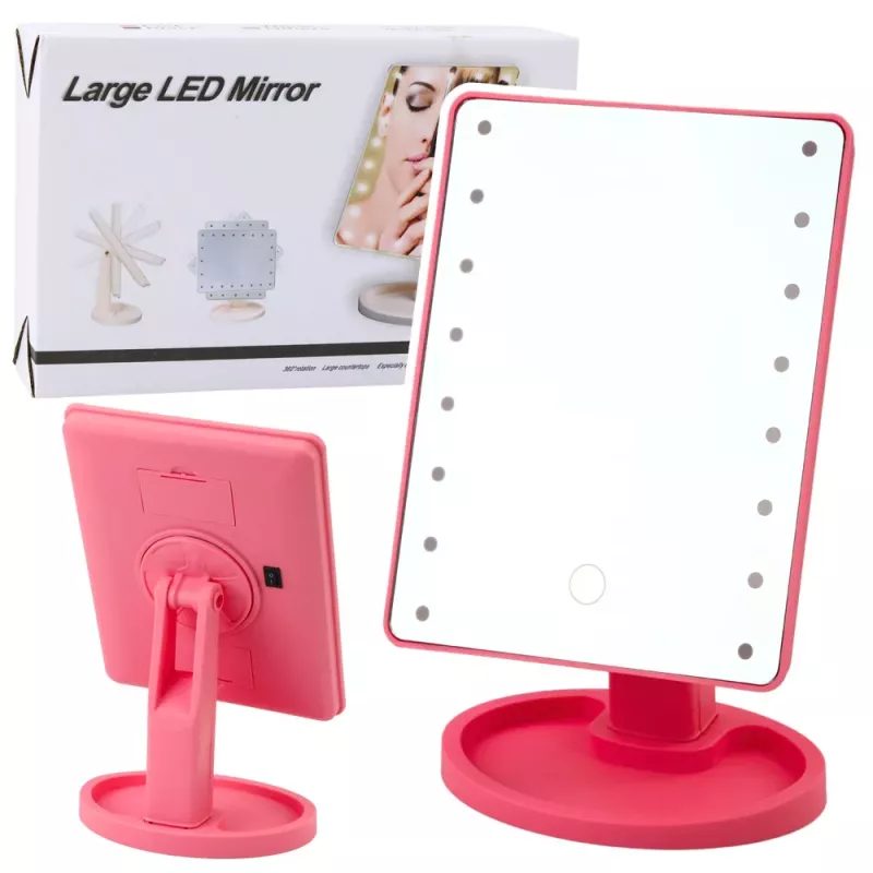 LEAN TOYS Espelho de Maquilhagem 16 Diodos LED com Suporte Ajustável Rosa