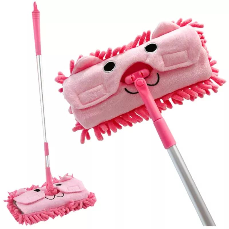 LEAN TOYS Esfregona Infantil com Cabo Telescópico Animal Rosa