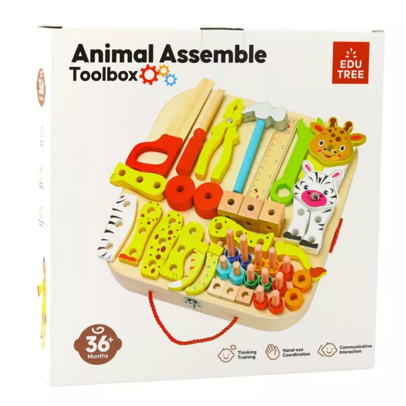 LEAN TOYS Conjunto de Trabalhos Manuais em Madeira Animais para Montar em Mala 59 peças