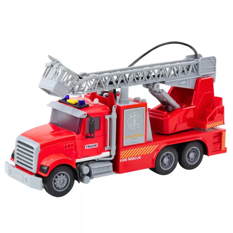 LEAN TOYS Carro de Bombeiros com Escada, Água, Luzes e Sons