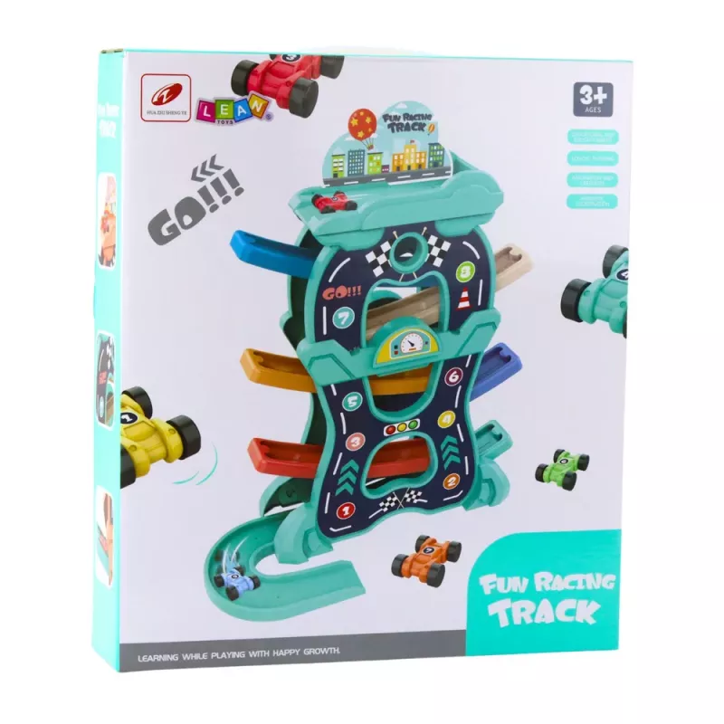 LEAN TOYS Brinquedo Educativo Pista de Corrida de Carros Escorrega Três Níveis