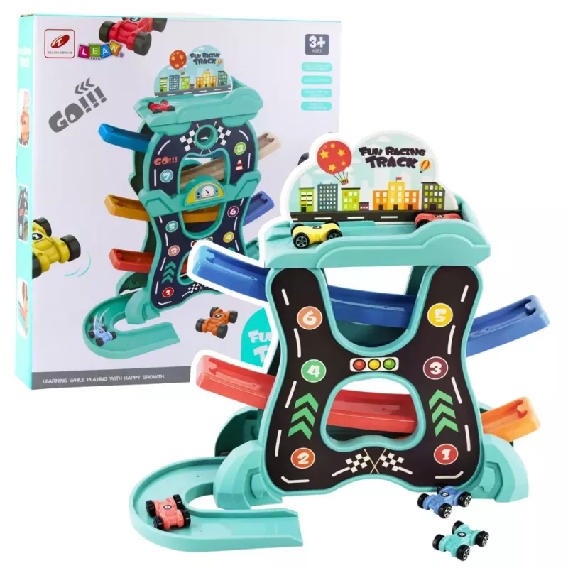 LEAN TOYS Brinquedo Educativo Pista de Corrida de Carros Escorrega Três Níveis