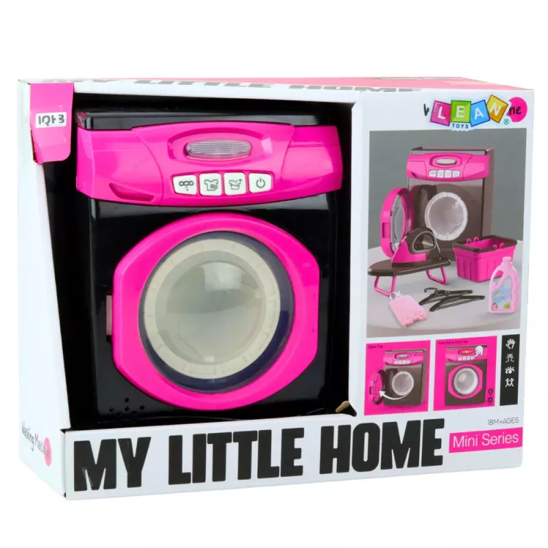 LEAN TOYS Conjunto de Eletrodomésticos Máquina de Lavar Interativa com Luz, Som e Acessórios, rosa/preto