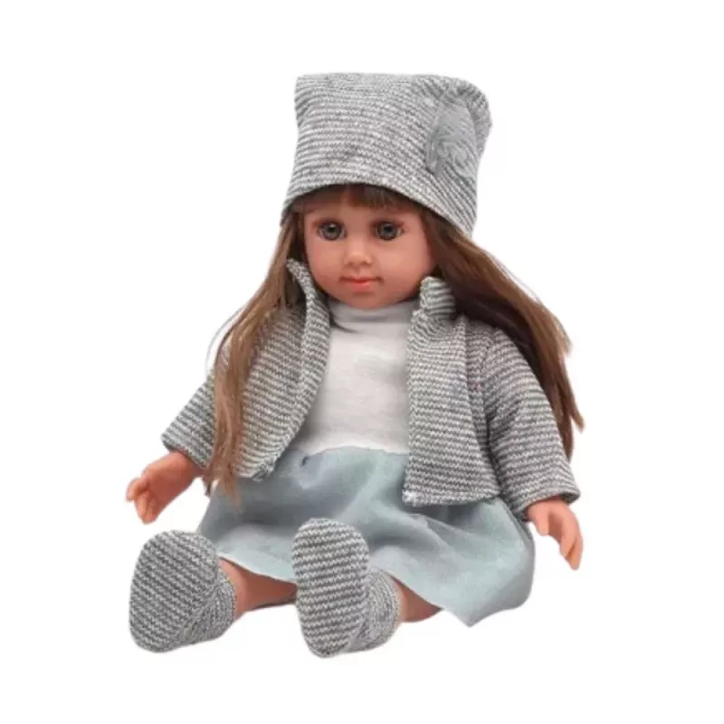 LEAN TOYS Boneca Bebé com Vestido azul, Chapéu, Camisola, Luvas - 36,5 cm