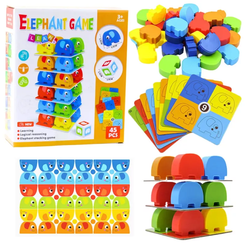 LEAN TOYS Jogo de Arcada Familiar Torre de Elefantes Empilhável 45 Peças