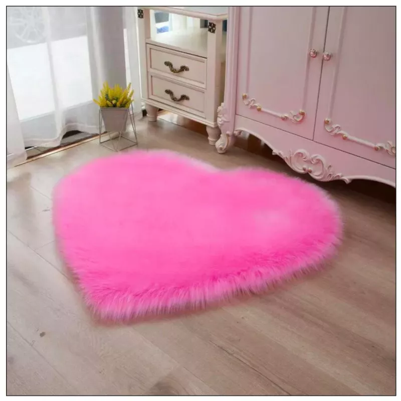 LEAN Tapete Antiderrapante de Peluche Coração Rosa 40x50