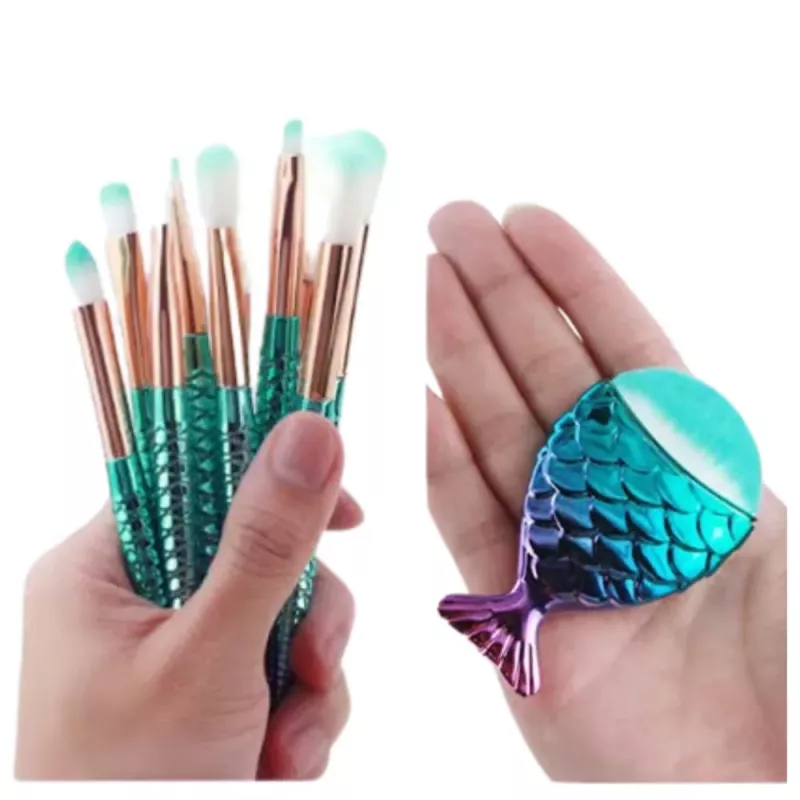 LEAN Conjunto de Pincéis de Maquilhagem Cauda de Sereia Roxo-Verde 8 unid.