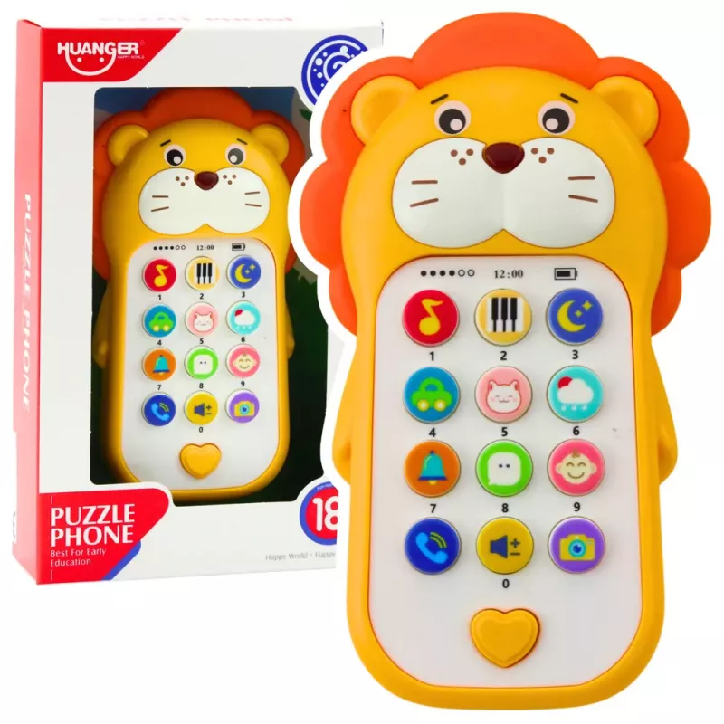 LEAN TOYS Telefone de Aprendizagem Interativo para Bebés com Sons e Melodias, Leão Amarelo