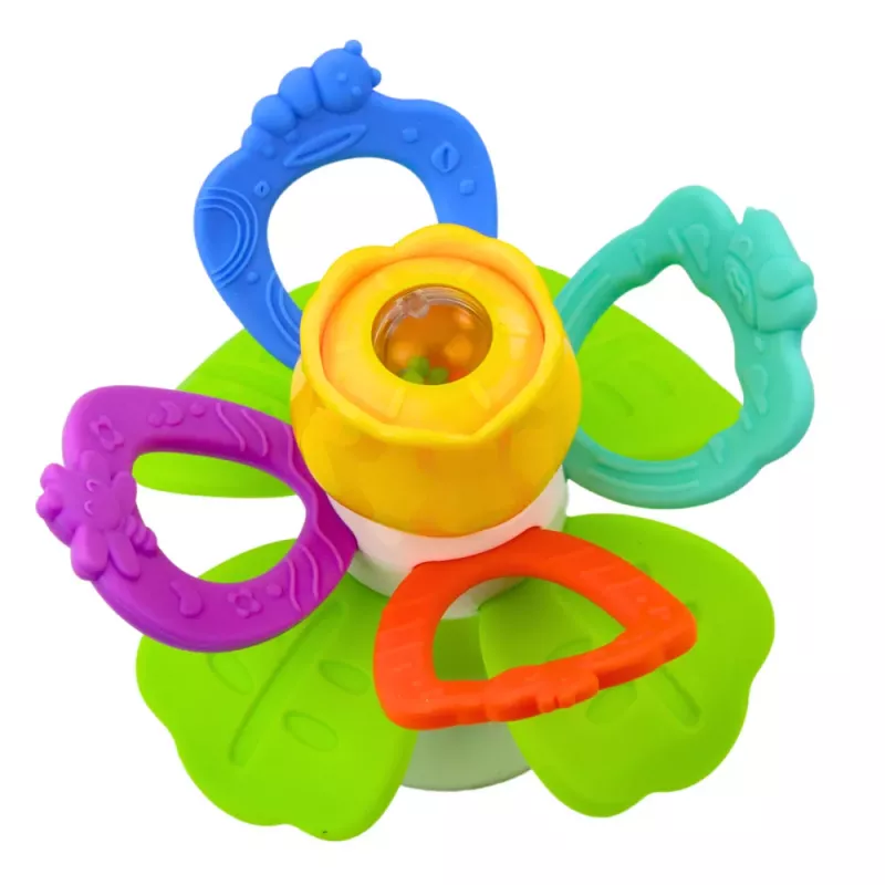 LEAN TOYS Brinquedo Sensorial Flor Rotativa com Mordedores e Ventosa