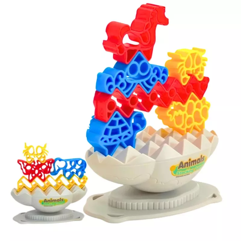 LEAN TOYS Jogo de Destreza Torre de Equilíbrio Pedras Animais Blocos Coloridos