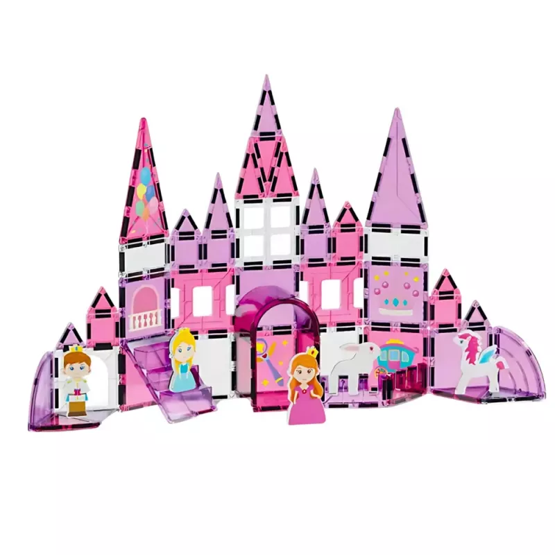 LEAN TOYS Blocos Magnéticos Janelas para Meninas Rosa 58 Peças
