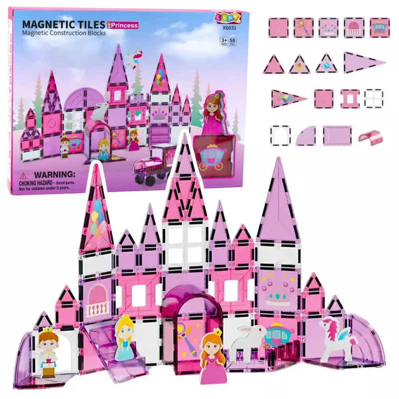 LEAN TOYS Blocos Magnéticos Janelas para Meninas Rosa 58 Peças