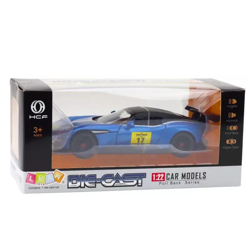 LEAN TOYS Carro desportivo de metal Luzes Sons Motor Azul 1:22