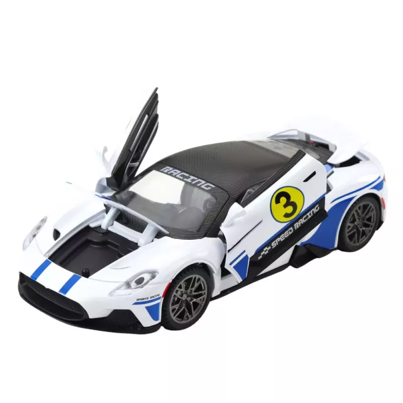 LEAN TOYS Carro desportivo de metal Luzes Sons Motor Branco 1:22