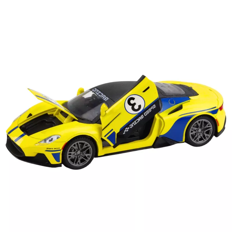 LEAN TOYS Carro desportivo de metal com luz e som, Amarelo, 1:22