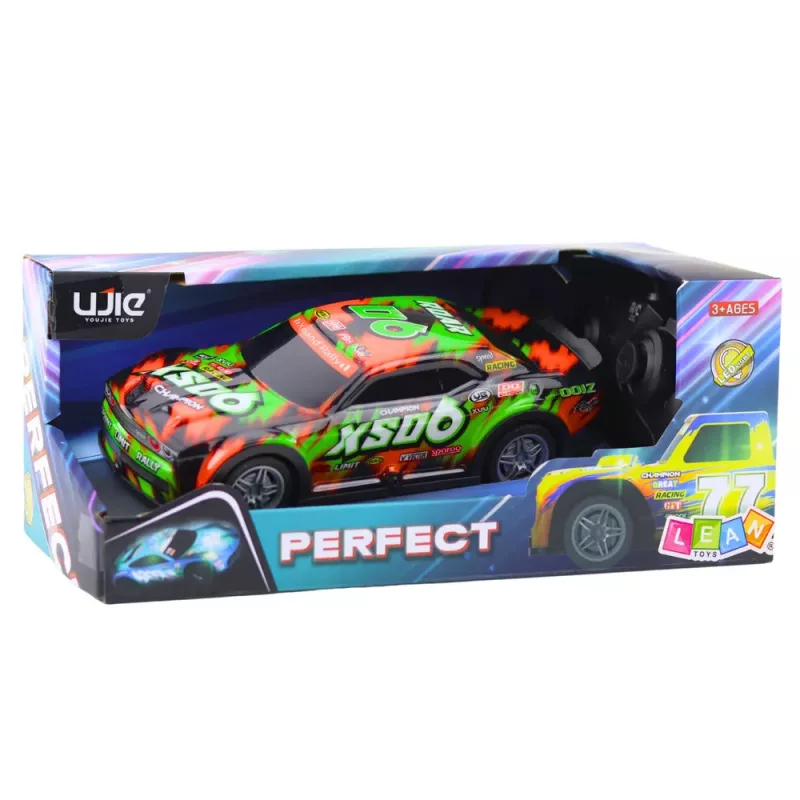 LEAN TOYS Carro de corrida telecomandado com carroçaria iluminada Laranja e Verde