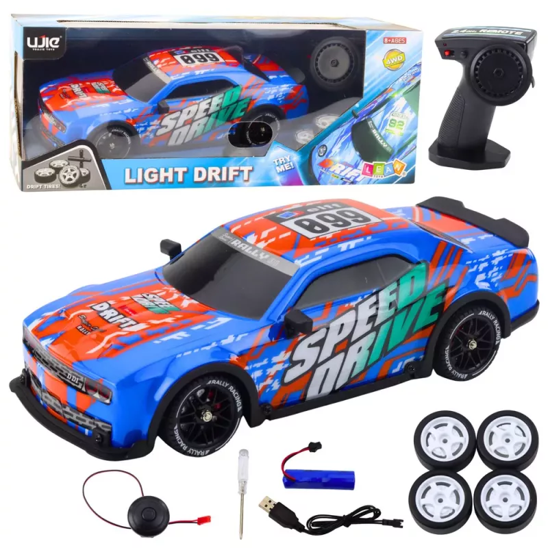 LEAN TOYS Carro desportivo RC com carroçaria de drift iluminada, Azul