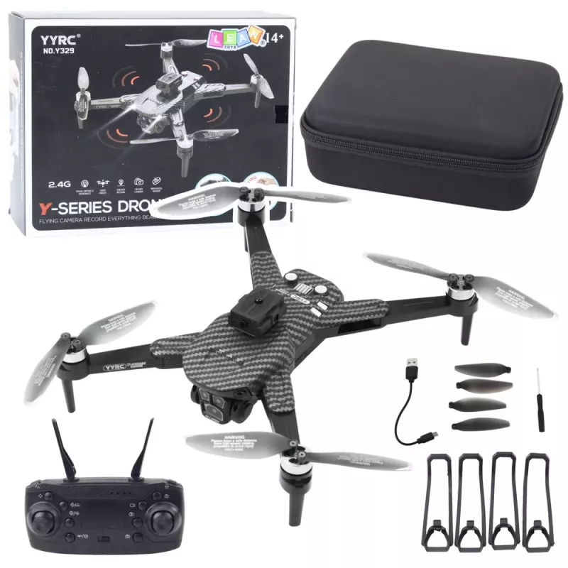 LEAN TOYS Drone Y329 Câmara HD WiFi FPV Quadricóptero com luzes LED, controlo por App, Preto Carbono