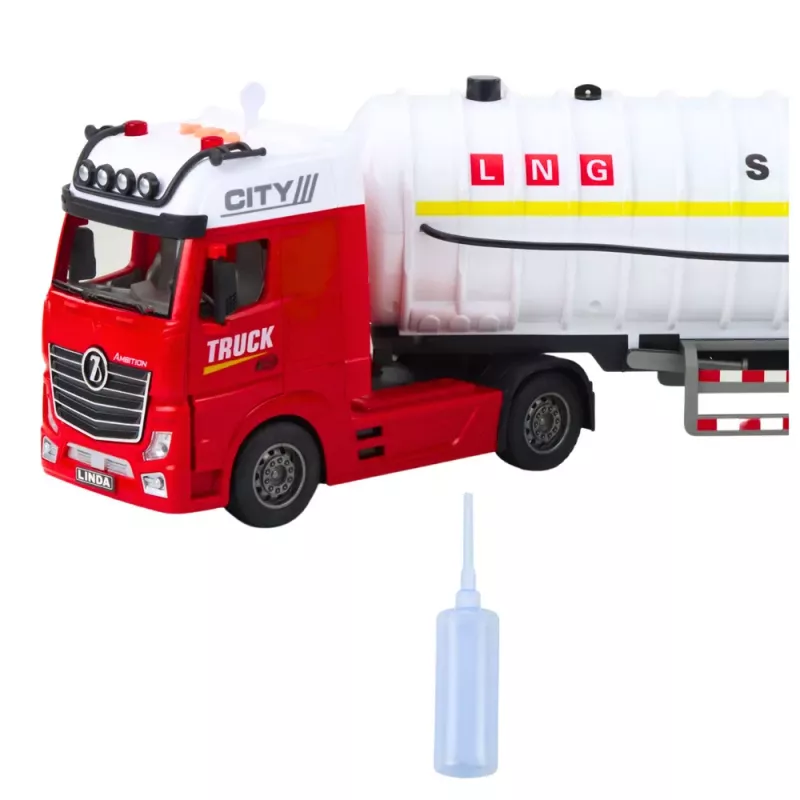 LEAN TOYS Camião cisterna com bombeamento de água, luzes e sons, branco e vermelho