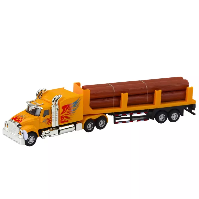 LEAN TOYS Camião cisterna de transporte de madeira com tração pull-back, luzes e sons, 1:36