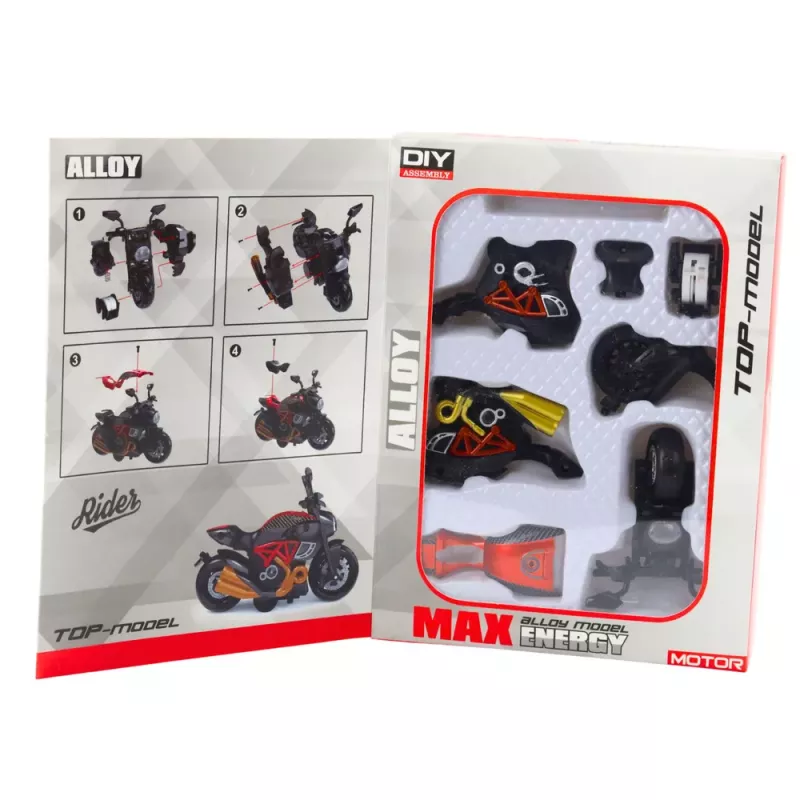 LEAN TOYS Mota para montar com parafusos, metal, 1:14, DIY, preto e laranja