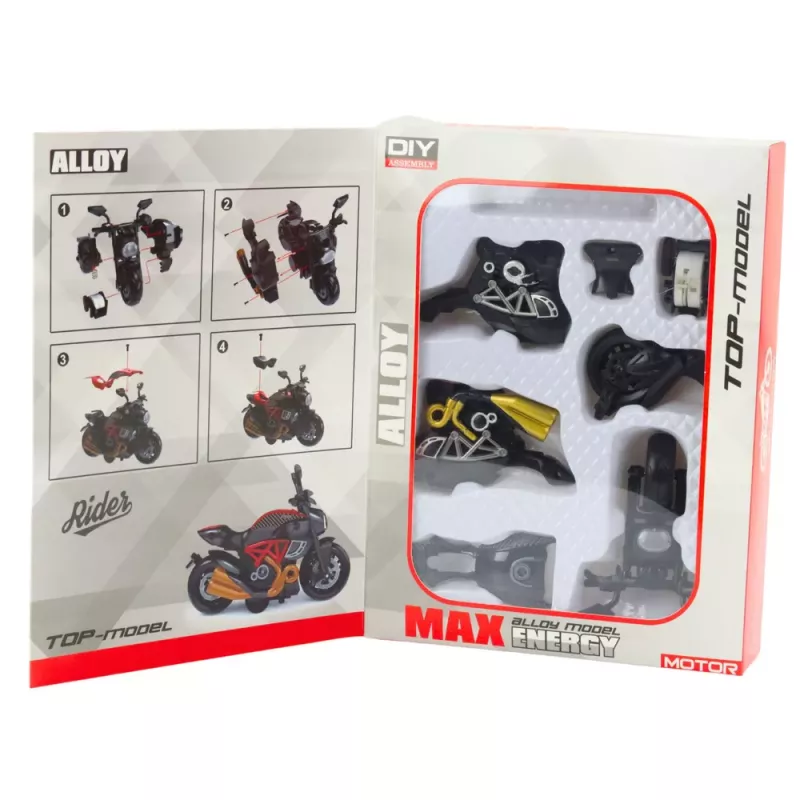 LEAN TOYS Mota para montar com parafusos, metal, 1:14, DIY, preto com elementos dourados