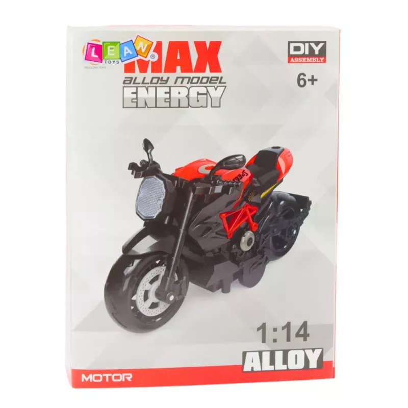 LEAN TOYS Mota para montar com parafusos, metal, 1:14, DIY, preto e vermelho
