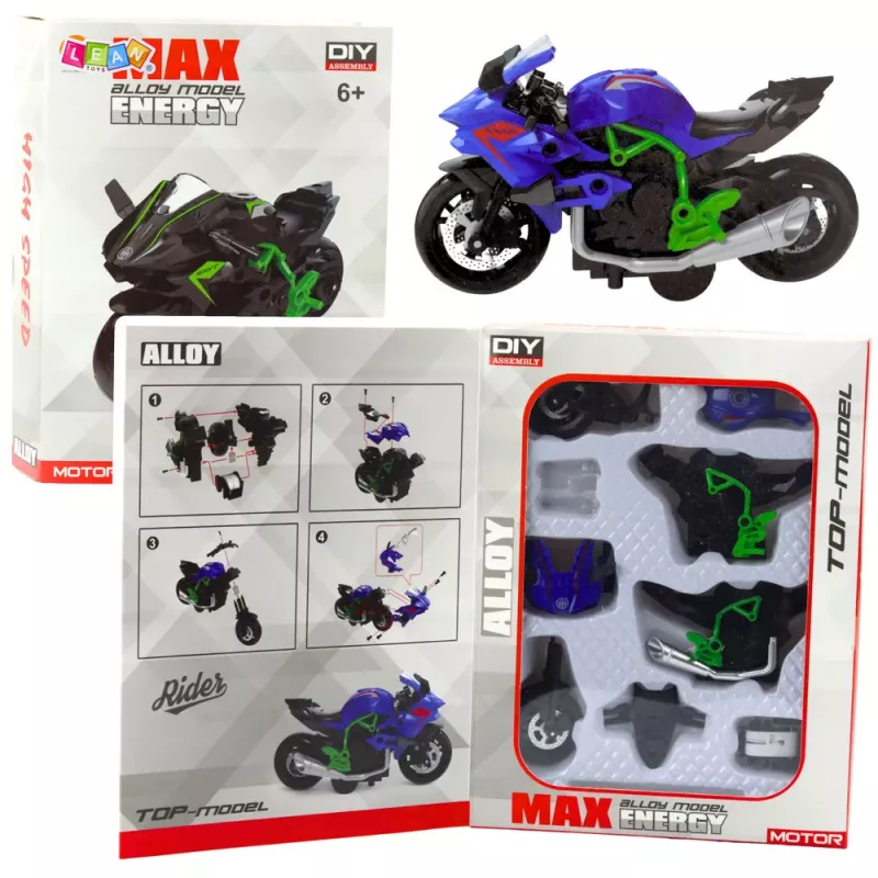 LEAN TOYS Mota para montar com parafusos, metal, 1:14, DIY, verde e azul