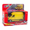 LEAN TOYS Furgão de entregas de metal com motor pull-back, luz e som, amarelo, escala 1:32