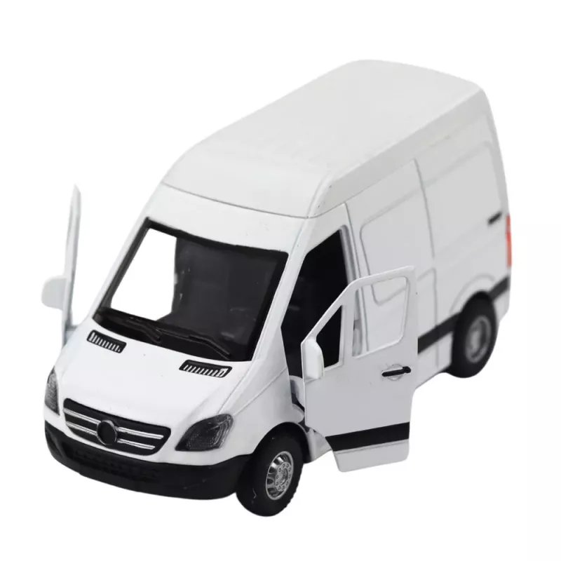 LEAN TOYS Furgão de entregas de metal com motor pull-back, luzes e sons, branco, 1:32
