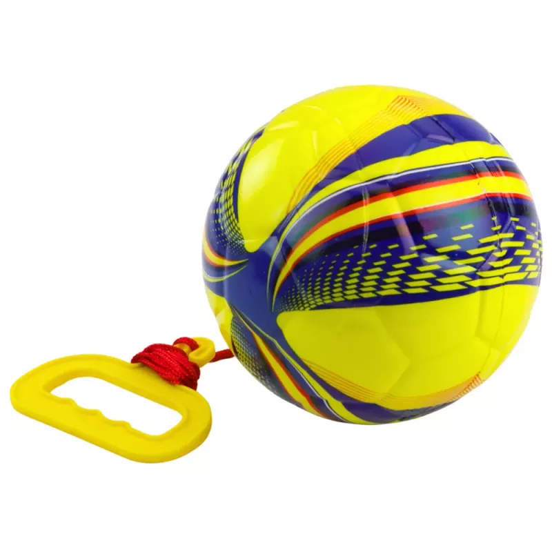 LEAN TOYS Bola de espuma com corda e puxador, amarela, 14 cm