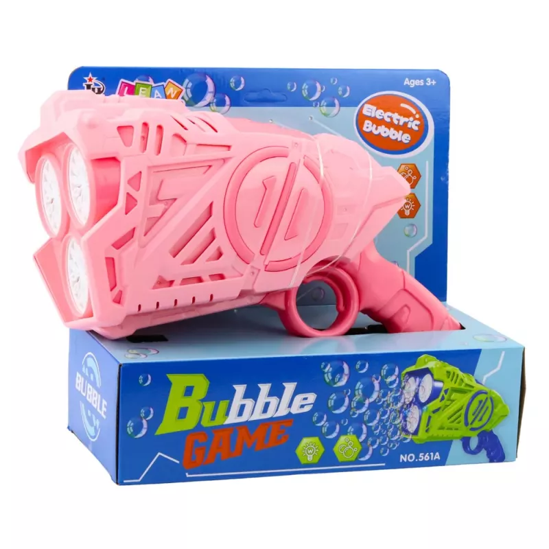 LEAN TOYS Pistola de bolhas a pilhas com luzes LED, rosa